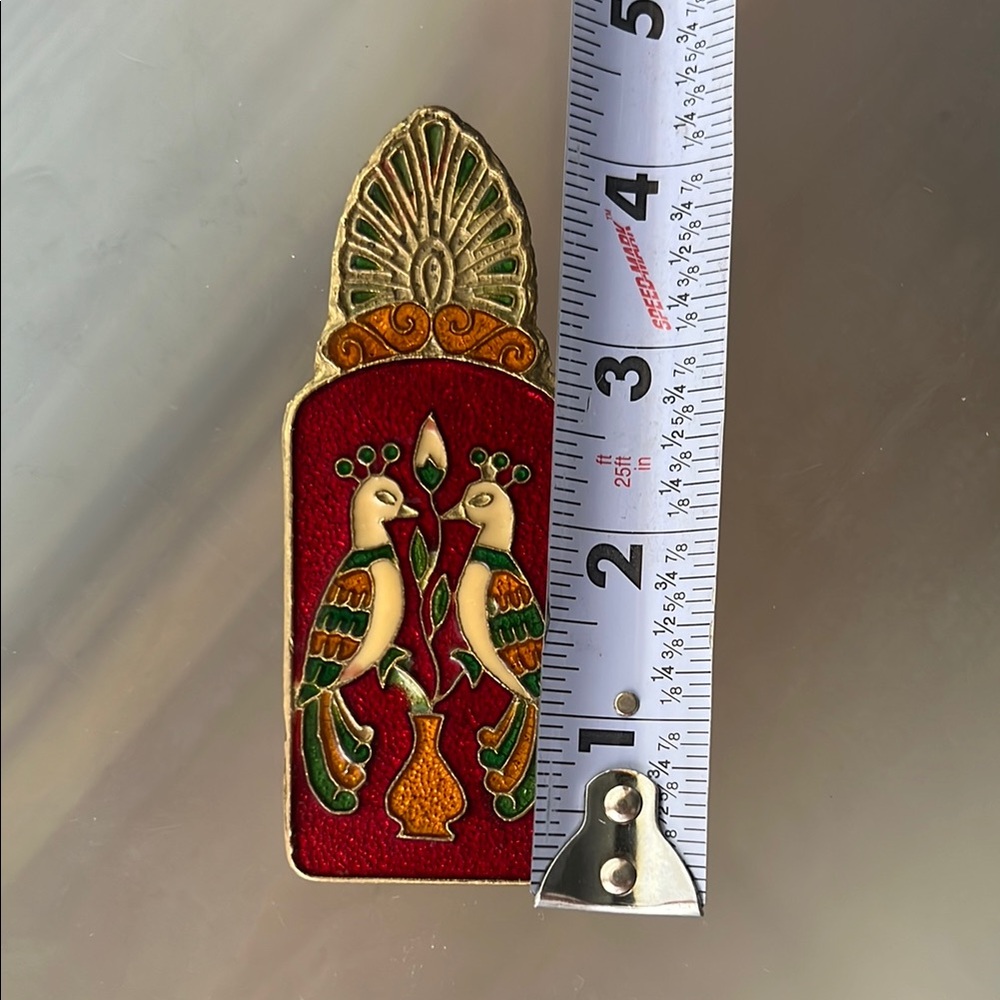 🐂🦚Peacock/Bull Vintage Brass & Enamel Cloisonné Mail Clip/Paper Clip/Desk Clip - Picture 11 of 17